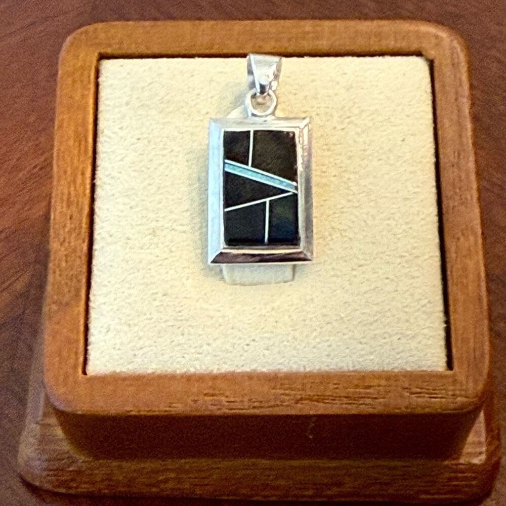 Navajo Handmade Multi Stone Pendant Necklace Onyx Opal Silver New